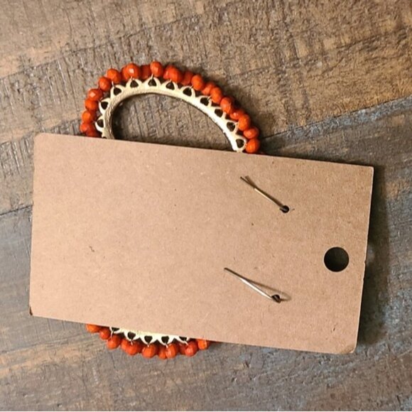 Golden Orange Beaded 2" Dangle Earrings On Shepherd Hooks So Boho So Coquette - Picture 3 of 5